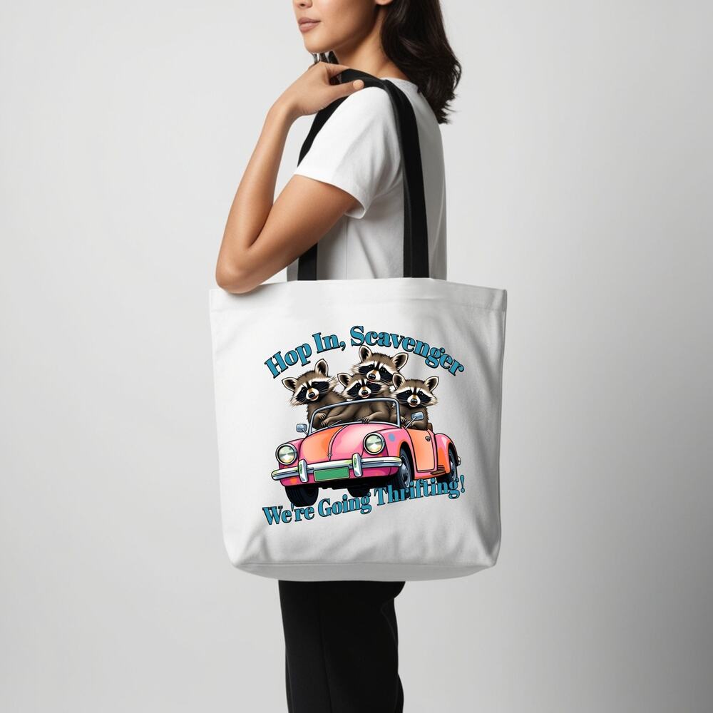 Going Thrifting Cute Raccoon Tote Bag Shopping Treasure Hunt